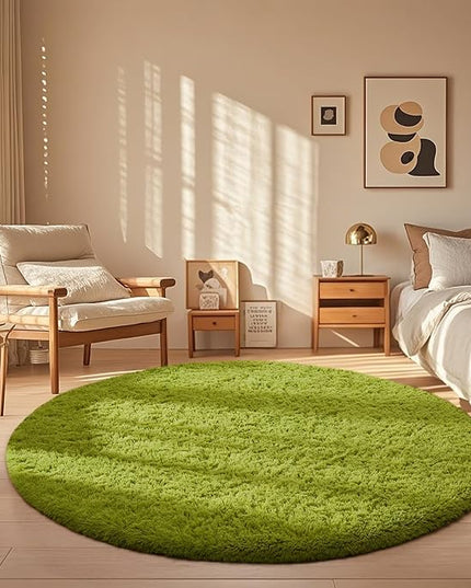 Ophanie Round Rug 5Ft Sage Green Circle Area Rug, Green Room Decor, Fluffy Fuzzy Bedroom Carpet, Plush Soft Shaggy Living Room Rugs for Kids Home Decor Aesthetic, Nursery