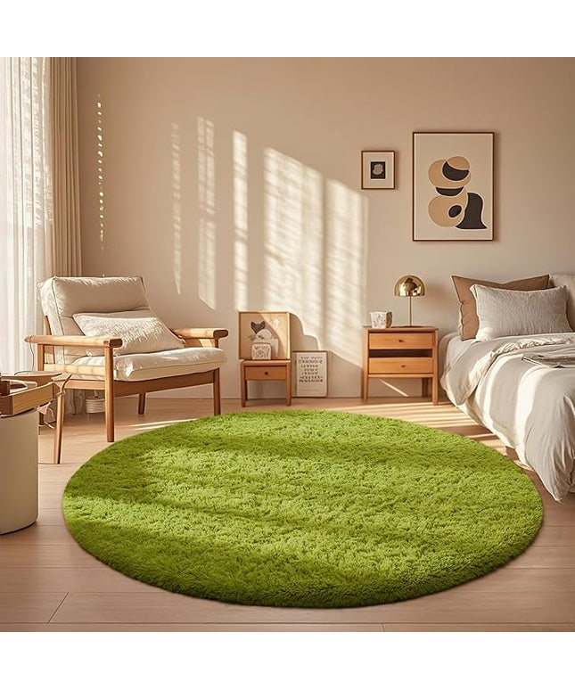 Ophanie Round Rug 5Ft Sage Green Circle Area Rug, Green Room Decor, Fluffy Fuzzy Bedroom Carpet, Plush Soft Shaggy Living Room Rugs for Kids Home Decor Aesthetic, Nursery
