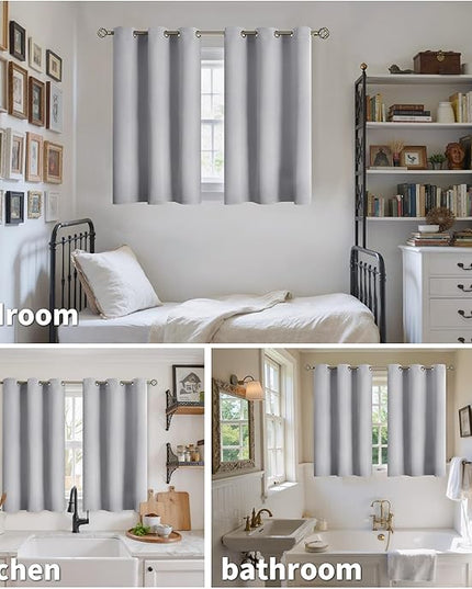 YoungsTex Light Grey Blackout Curtains 36 Inch Length for Kitchen Window - Short Thermal Insulated Drapes with Grommet Room Darkening for Bedroom Bathroom, 2 Panels, 42 x 36 Inch