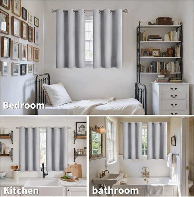 YoungsTex Light Grey Blackout Curtains 36 Inch Length for Kitchen Window - Short Thermal Insulated Drapes with Grommet Room Darkening for Bedroom Bathroom, 2 Panels, 42 x 36 Inch