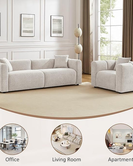 VANOMi 95" Cloud Couch, Comfy Deep Seat Boucle Cloud Sofa, Upholstered 3-Seater Oversized Loveseat Sofa with 2 Pillows, Modern Sofa for Living Room, Bedroom, Office, Apartment (Light Khaki)
