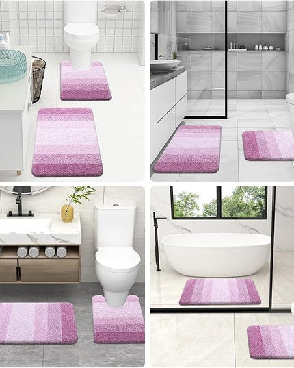 OLANLY Bathroom Rug Set 2 Piece, Soft Absorbent Microfiber Bath Rug Set, Non-Slip, Machine Wash Dry, Plush Shaggy Bath Mats for Bathroom (30"x20"+24"x16", Pinkish-Purple)