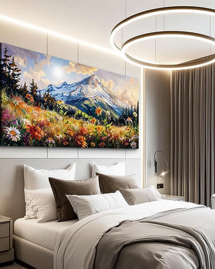 FUHAIHUA Canvas Wall Art For Living Room Framed Wall Decor For Bedroom Modern Office Wall Decoration Mountain Flower Landscape Paintings Farmhouse Pictures Artwork Aesthetic Home Decor 20x40 In