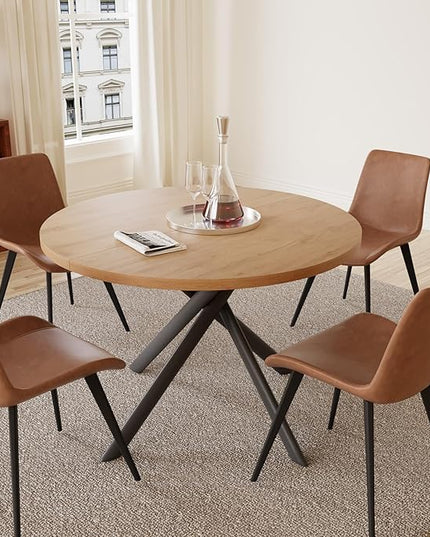 45.3 Inch Modern Round Dining Table for 4, Space-Saving Dinette with Carbon Steel Legs for Home Kitchen Apartment(Oak Table)