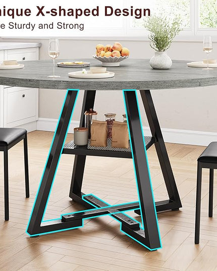 51" Round Dining Table for 6,Kitchen Dining Room Circle Dinner Pedestal Table,Space Saving Wood Kitchen & Dining Room Furniture (Grey, 51In)