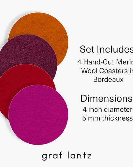 Graf Lantz - Bierfilzl Merino Wool Round Coasters Set of 4 - Bordeaux (4" Circles) - Absorbs 30% of Weight - German Wool - Heat Resistant, Sustainable, & Reusable - Home Decor & Coffee Table Decor