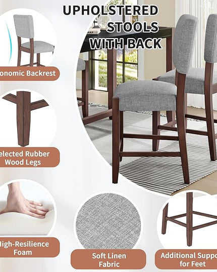 P PURLOVE 5 Piece Kitchen Table Set Counter Height Dining Table Set with Rectangle Table and 4 Cushioned Chairs for Small Place,Pub Kitchen