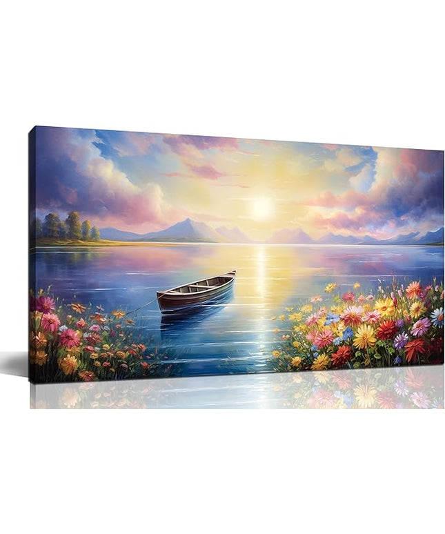 Zoyotago Wall Art Large Landscape Sunrise Artwork Blue Wall Art Modern Wall Decor for Living Room Bedroom Office Home Decor Canvas Prints 20x40 Inch
