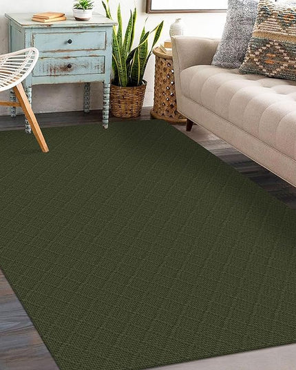 KOZYFLY Area Rug 3x5 Ft Washable Rugs for Entryway Non Slip Rubber Backed Throw Rugs Indoor Door Mat Woven Cotton Floor Carpet for Front Door Entrance Foyer Kitchen, Dark Green