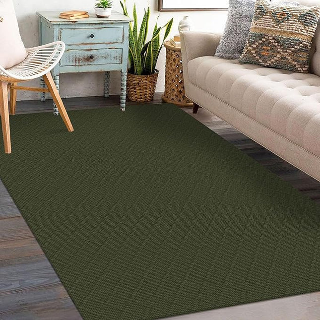 KOZYFLY Area Rug 3x5 Ft Washable Rugs for Entryway Non Slip Rubber Backed Throw Rugs Indoor Door Mat Woven Cotton Floor Carpet for Front Door Entrance Foyer Kitchen, Dark Green
