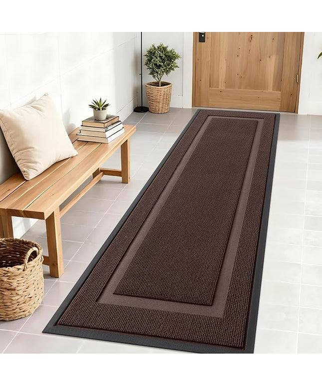 OLANLY Front Door Mat Indoor Outdoor Entrance, Waterproof All-Season, All-Weather Doormat, Sturdy Natural Rubber, Fade Resistant, Low Profile, Easy Clean Patio Porch Entryway Mat, 71x23, Dark Brown