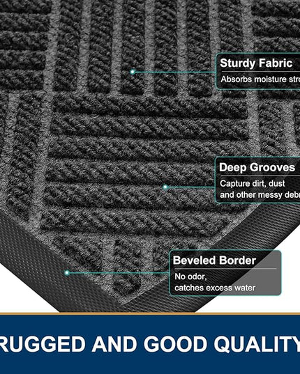 Smiry Half Circle Front Door Mat Outside Entrance, Heavy Duty Outdoor Indoor Natural Rubber Doormat, Non Slip, Trap Dirt and Moisture, Easy Clean, Low Profile Patio Porch Entryway Mat, 29.5x17, Black