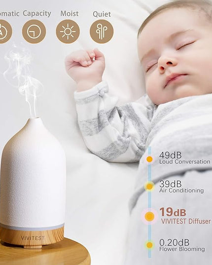 VIVITEST 200ML Ceramic Essential Oil Diffuser,Stone Essential Oil Diffuser,Ultrasonic Aromatherapy Diffusers for Home