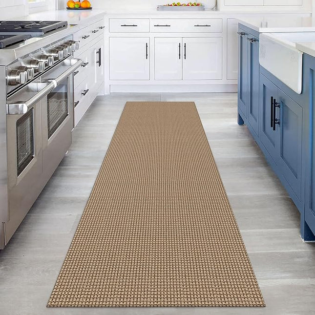 KOZYFLY Runners for Hallways 3x8 ft Washable Kitchen Runner Non Slip Rubber Backed Hall Runners Cotton Entryway Runner Rugs Floor Carpet for Indoor Backdoor Bedroom Kitchen, Tan/Orange/Brown