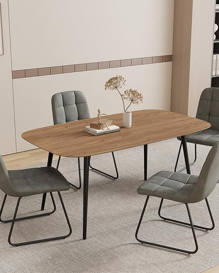 55.1'' Dining Table Set for 4,Modern Wood Dining Table,Leather Dining Chairs 4,Table and Chairs Set of 4,Ideal for Kitchen Dining Room (Walnut Color Table + 4 U-Shaped Gray Chairs, 55.1")
