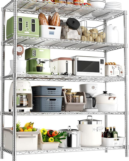 Storage Shelves Heavy Duty, 48" L x 20" W x 72" H Garage Wire Shelving Unit Loads 2000LBS, 5-Tier Adjustable Metal Industrial Utility Shelf Rack for Kitchen, Laundry Room, Pantry, Warehouse, Basement