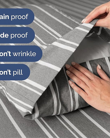 Queen Size 4 Piece Sheet Set - Comfy Breathable & Cooling Bed Sheets Set - Hotel Luxury Bedding for Women, Men, Kids, Teens, Boys & Girls - Deep Pockets, Soft, Wrinkle Free - Oeko-Tex - Grey Stripes 3