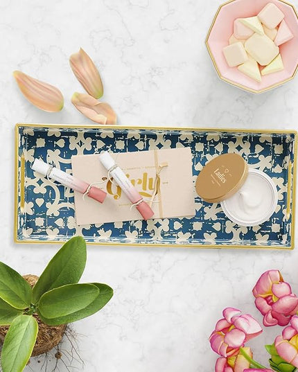 Bathroom Vanity Tray for Countertop, Small Plastic Toilet Tank Tray Versatile Storage & Organization Tray for Makeup, Perfume, Desk, Kitchen, Candles, 13.7"x6"x1.4", 35Boho1