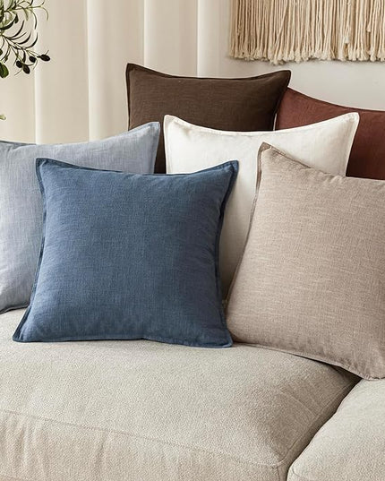 Foindtower Pack of 2, Decorative Linen Soild Throw Pillow Covers Soft Accent Euro Cushion Case Farmhouse Neutral Pillowcase for Chair Couch Sofa Bedroom Living Room Home Decor 24 x 24 Inch Dark Blue