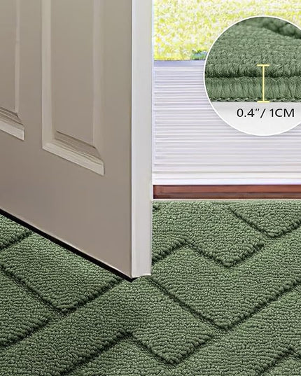 hicorfe Indoor Doormat,Front Back Door Mat TPR Backing Non Slip Mats 20"x31.5" Absorbent Resist Dirt Entrance Doormat Inside Floor for Entryway Washable Low-Profile(Green)