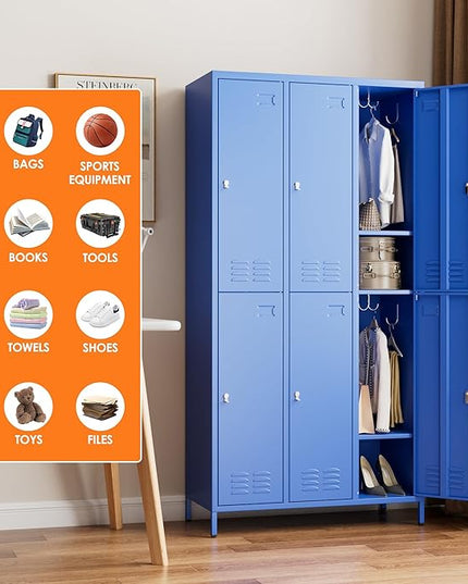 Aobabo Metal Locker for Employees, 6 Doors Metal Locker Cabinet with Lock, Industrial Storage with 18 Hooks, Storage for Office, Gym, Dormitory, Assembly Required, Blue