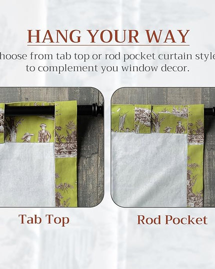 Maison d' Hermine Curtains for Living Room 100% Cotton 96 inch Length One Panel Light Filtering Toile Curtains for Bedroom Windows with Rod and Loop Pockets Drapes (Calais Celery, 50" W x 96" L)