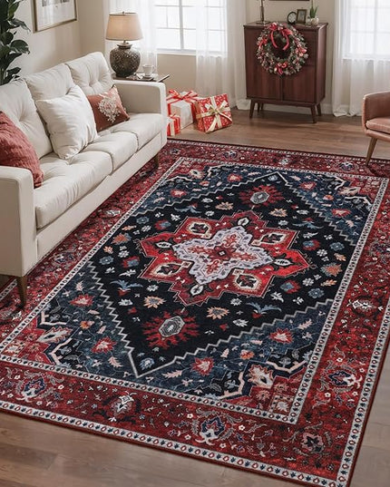 Ciicool 3x5 Rug, Washable Area Rug Boho Rugs for Bedroom Non-Slip Indoor Rugs Large Low-Pile Mat Floor Carpet Vintage Rug for Living Room Office Dinning Foyer Decor