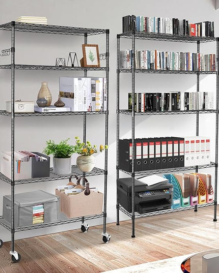 Storage Shelves 75"H Wire Shelving Unit with Wheels 1750LBS Heavy Duty Metal Shelves for Storage Adjustable 5-Tier Garage Storage Rack Kitchen Pantry Shelves Rolling Shelf on Casters, 14"D x36"W x75"H