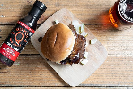 Kosmos Q Cherry Habanero BBQ Sauce, Sweet & Spicy Barbecue Sauce with Tart Cherries & Habanero Heat for Ribs, Pork, Chicken, & Brisket, BBQ Glaze with Real Sugar & Cherry Juice, Gluten Free, 15.5 Oz