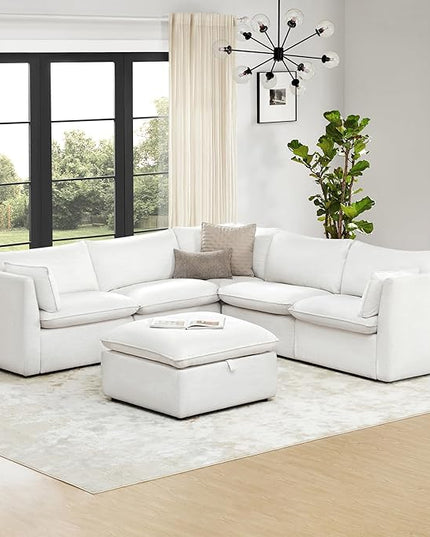 CHITA Luxury Oversized V-Shaped Sectional Modular Sofa, Premium Down Filled Cloud Couch, FSC Certified, 107''Width, 6 Seat and 1 Middle Corner for Living Room, Cream