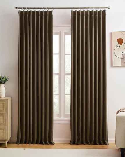 KEQIAOSUOCAI Black Pinch Pleated 60 Inch Wide Curtains 60 x 95, Thermal Insulated Noise Cancelling Living Room Office Drapes 95 Inches Long, Patio Sliding Glass Door Window Curtain 2 Panels