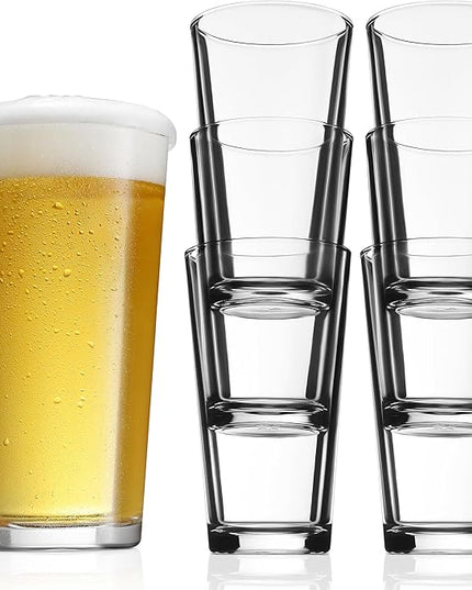 Glaver's Beer Pint Glasses Set of 6, Highball Glass 17 oz Tall Drinking Glasses Everyday Stackable Water Glass Cups Home Bar Cocktail Glassware
