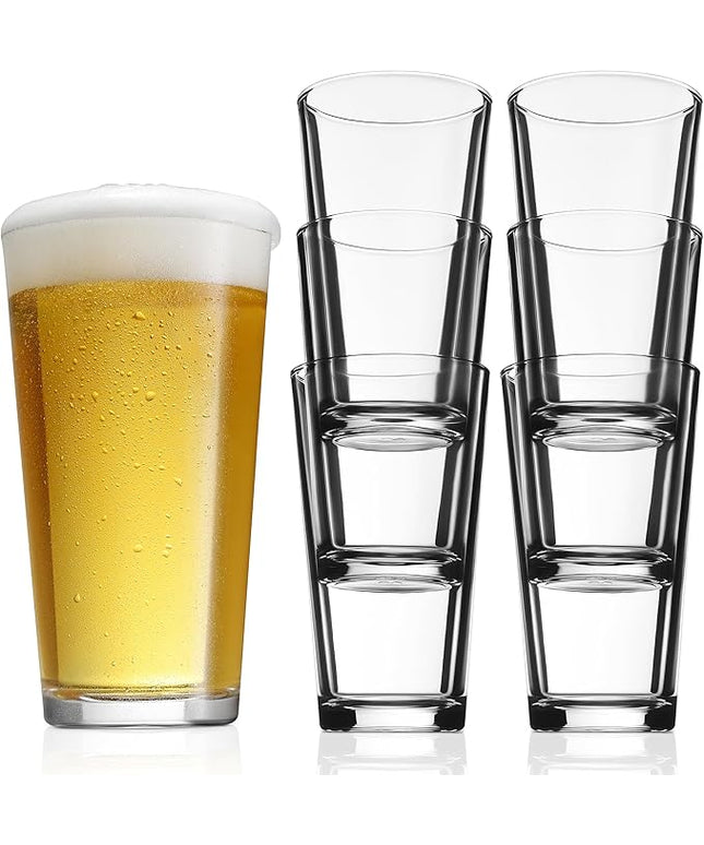 Glaver's Beer Pint Glasses Set of 6, Highball Glass 17 oz Tall Drinking Glasses Everyday Stackable Water Glass Cups Home Bar Cocktail Glassware
