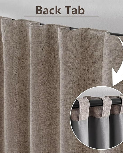 100% Blackout Curtains 90 inch Length 2 Panels Faux Linen Long Drapes for Bedroom Living Room Black Out Room Darkening Curtain Thermal Insulated Back Tab Rod Pocket(W37 x L90, Beige)