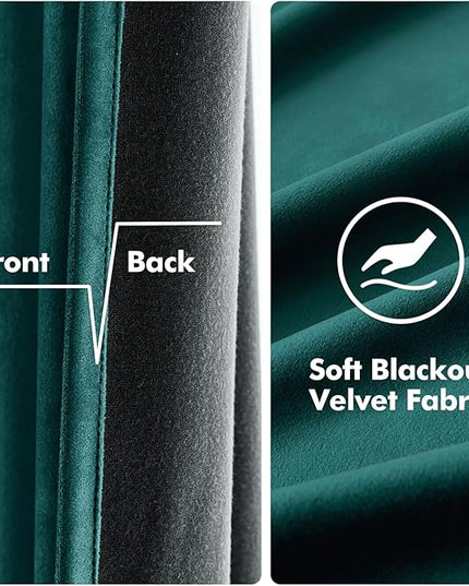 MIULEE Christmas Dark Green Velvet Curtains Room Darkening Blackout Solid Soft Grommet Emerald Curtain Black Out Thermal Soundproof Drapes/Panels for Living Room Bedroom 96 Inch Length 2 Panels