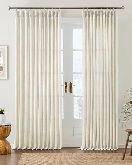 Natural Pinch Pleated Curtains 84 Inches Long Set of 2, Linen Drapes Back Tab with Hooks,Light Filtering Window Curtain Panels for Living Room 70 Width 84 Length