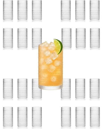 LEMONSODA Vintage Clear Hobnail Drinking Glasses (Highball 15oz, Set of 32) [2225]