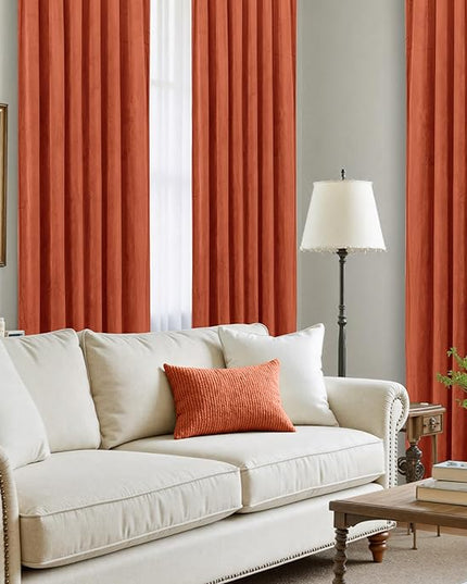 LAMIT Velvet Curtains 102 Inch for Living Room, Terracotta Thermal Room Darkening Panels Rustic Vintage Back Tab and Rod Pocket Drapes for Bedroom/Farmhouse/Dining Room, 2 Panels, 52 x 102 Inch
