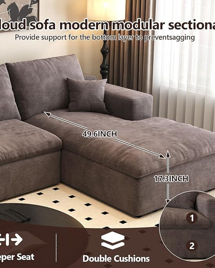 107'' L-Shaped Modern Modular Sectional Cloud Couch, 4-Seat Chenille Deep-Seat Sofa with Pillow for Living Room, Bedroom, Apartment, Camel