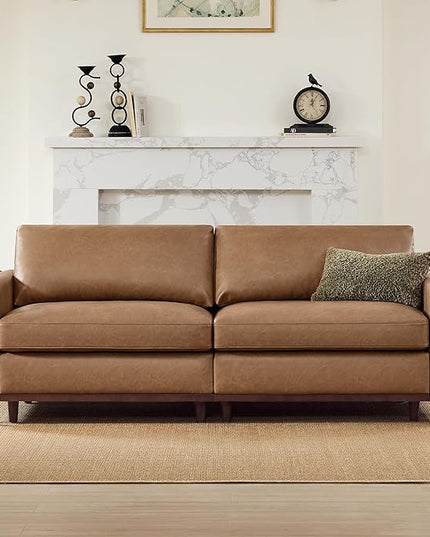 CHITA 83" Super Large Luxury Loveseat Sectional Modular Sofa, FSC Certified Down Filled Modern Sofa, Deep Seat Comfty Cloud Couch, 2 Seat Couch, Solid Wood Leg, Faux Leather in Camel