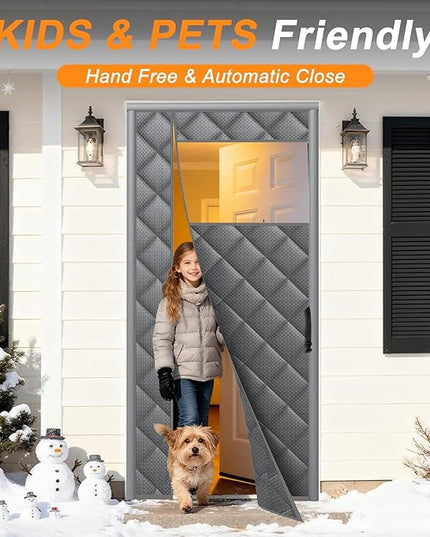 Magnetic Thermal Insulated Door Curtain Fit 36" X 80" with Clear Window, Thermal Door Cover for Winter Thicken Oxford Cloth and Cotton Automatic Insulation Cover Blanket for Winter