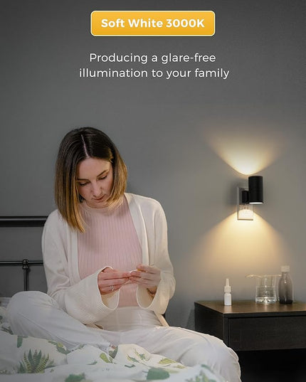 L LOHAS LED Night Light Plug in, 4 Pack, Dimmable Night Lights Plug into Wall, Light Sensor Nightlight, Soft White 3000K with Black Shade, Plug in Nightlights for Hallway Bathroom Kitchen Bedroom