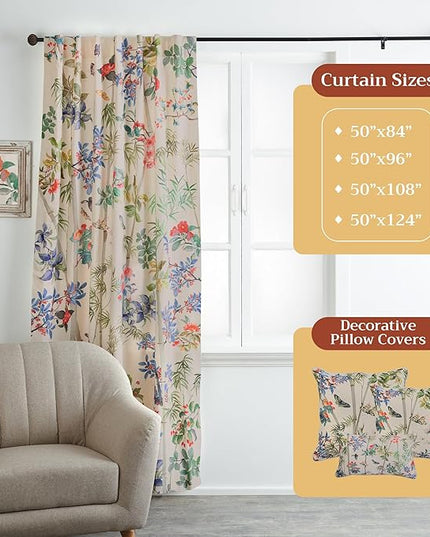 Maison d' Hermine Curtains for Living Room 100% Cotton 124 inch Length One Panel Light Filtering Curtains for Bedroom Windows with Rod and Loop Pockets Drapes (Canne Beige, 50" W x 124" L)
