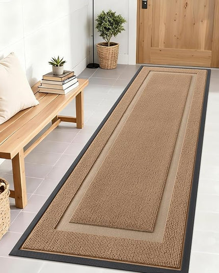 OLANLY Front Door Mat Indoor Outdoor Entrance, Waterproof All-Season, All-Weather Doormat, Sturdy Natural Rubber, Fade Resistant, Low Profile, Easy Clean Patio Porch Entryway Mat, 71x23, Light Borwn
