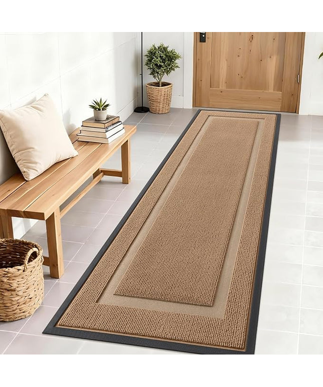 OLANLY Front Door Mat Indoor Outdoor Entrance, Waterproof All-Season, All-Weather Doormat, Sturdy Natural Rubber, Fade Resistant, Low Profile, Easy Clean Patio Porch Entryway Mat, 71x23, Light Borwn