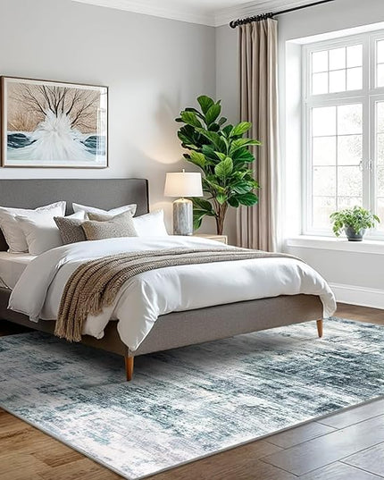 IOHOUZE Modern Abstract Area Rugs 5x7 Ft Washable Rugs for Living Room, Non Slip Dining Room Rug, Printed Faux Wool Rugs for Bedroom, Floor Carpet for Office Nursery Playroom, Sage Grey