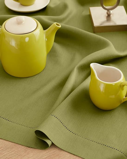 Solino Home Linen Napkins Set of 4 - Classic Hemstitch 100% Pure Linen Avocado Green Dinner Napkins Cloth 20 x 20 Inch for Winter - Handcrafted and Machine Washable