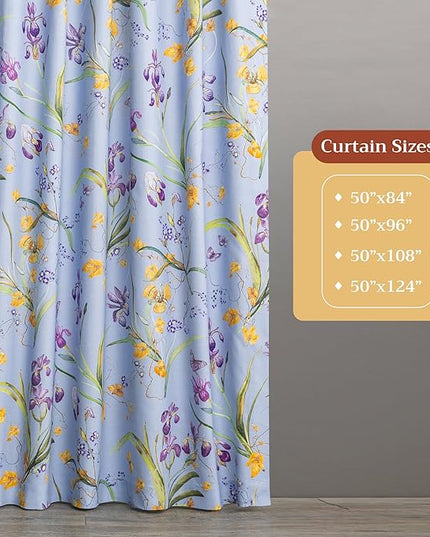 Maison d'Hermine Curtains for Living Room 100% Cotton 124 inch Length Two Panels Window Curtains for Bedroom with Loop & Rod Pockets - Iris - Blue, 50" W x 124" L