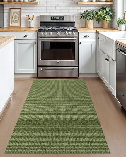 KOZYFLY Rugs for Entryway 3x5 ft Washable Area Rug Non Slip Rubber Backed Entry Rug Woven Indoor Door Mat Cotton Kitchen Rugs Floor Carpet for Entryway, Foyer, Backdoor, Bright Green/Earthy Green