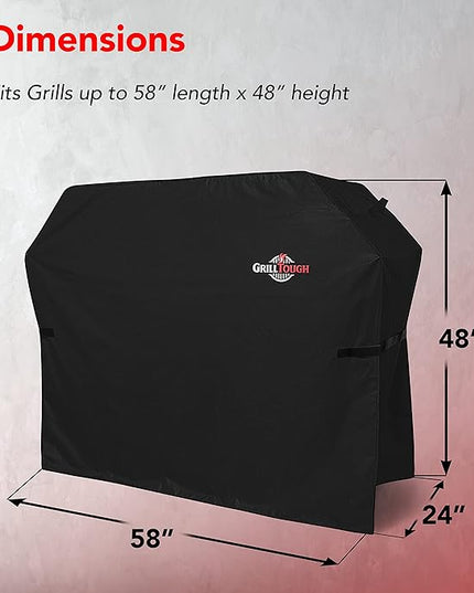 Heavy Duty BBQ Grill Cover for Outdoor Grill, 58 Inch – Waterproof, Weather Resistant, UV & Fade Resistant with Adjustable Straps – Gas Grill Cover for Weber, Genesis, Charbroil, etc. Black